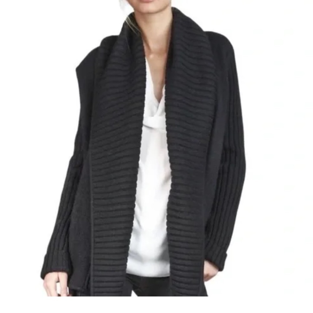 VINCE RIB WOOL SHAWL COLLAR CARDIGAN